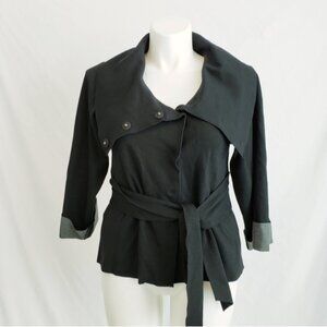 Theory Sheena Lightweight Belted Jacket Large Collar Coat Black